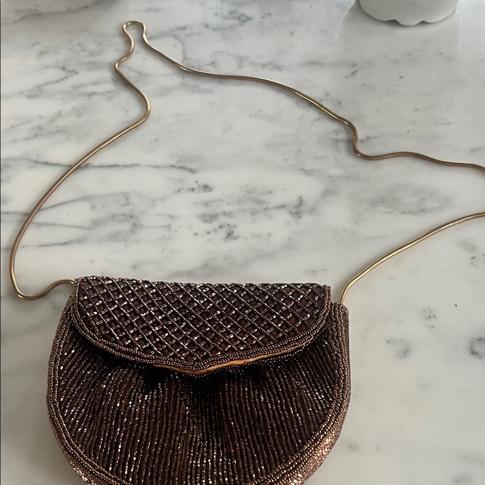 Elegant Brown/Bronze Handmade Beaded Crossbody Bag